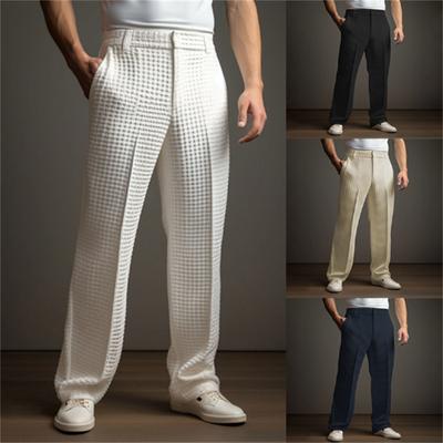 Men's Slim Fit Casual Trousers, Solid & Checkered, Multiple Colors (White, Black, Navy, Beige)