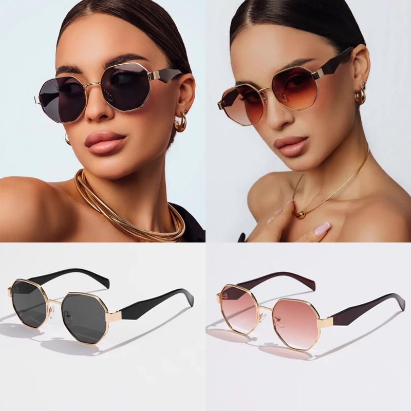 2pcs Retro Metal Frame Sunglasses Women Fashion Polygon Frame Sunglasses Men Luxury Brand Design Decorative Glasses Uv400