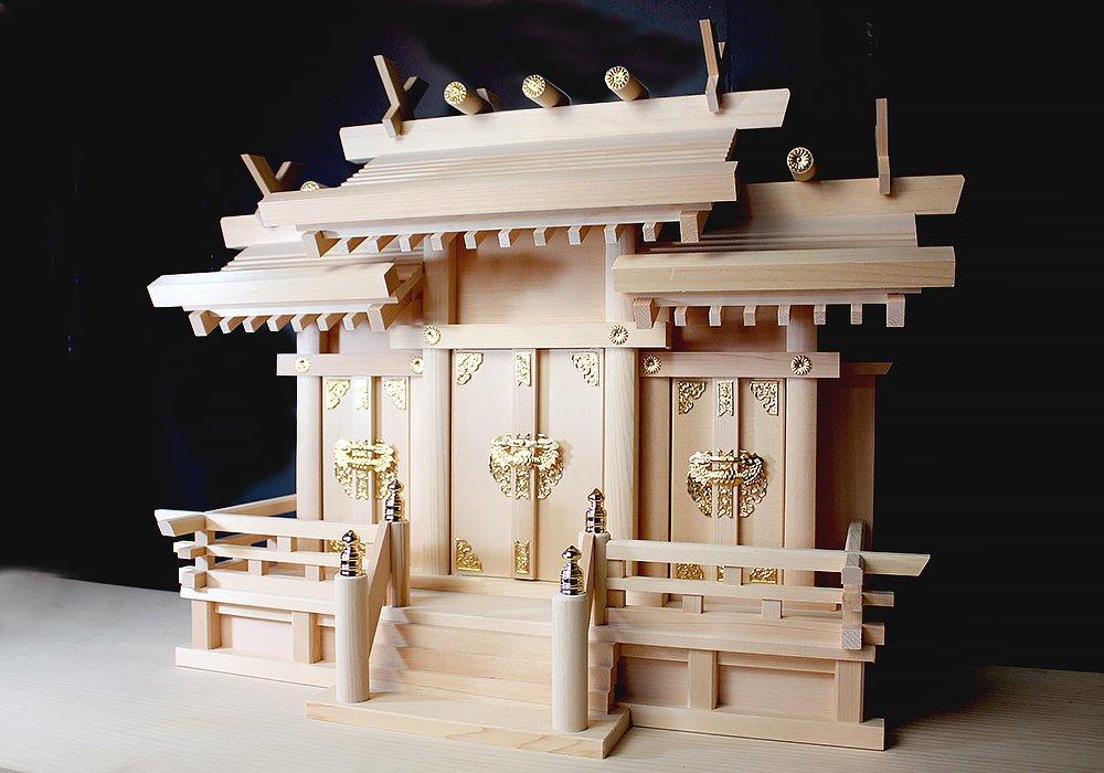 Kamidana No Sato Shinto Shrine, Kiso Hinoki Roof with Three Shrines (Small), Natural