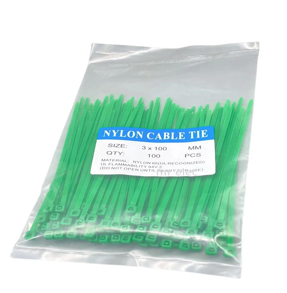 300pcs Nylon Cable Ties inculdes 3sizes 3*100 3*150 3*250 green Color National Standard Self-locking Plastic Wire Zip Tie