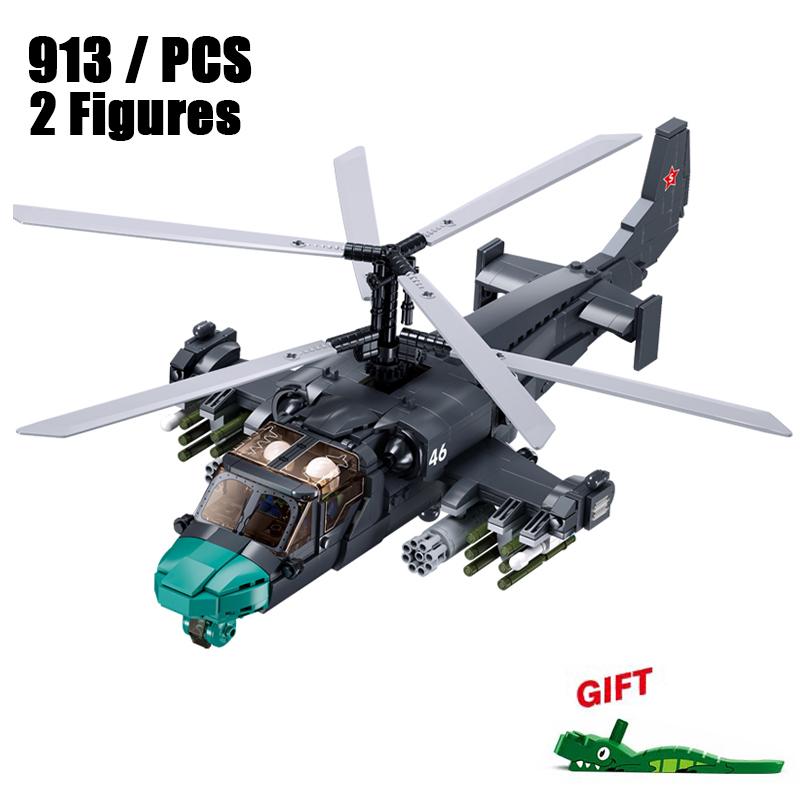2024 Sluban WW2 Military Russia Air Weapon Mi-24 Attack Helicopters Hind Model Building Blocks Classics Fighter Bricks Plane Toy