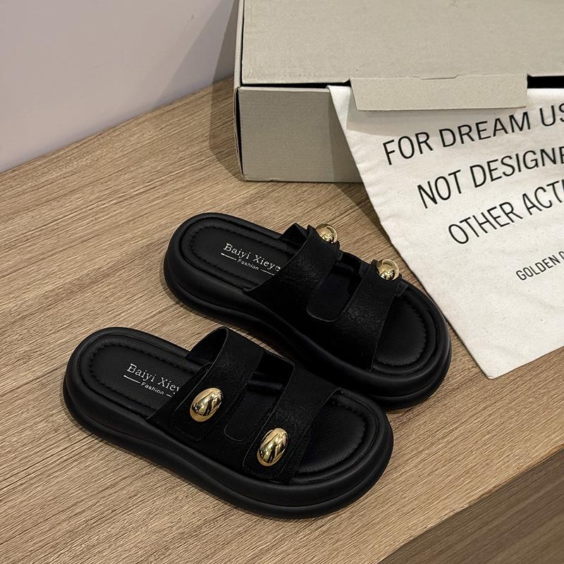 

Модные ретро полушлепанцы женские летние новые сандалии на платформе с липучкой повседневные пляжная обувь 40 чёрный