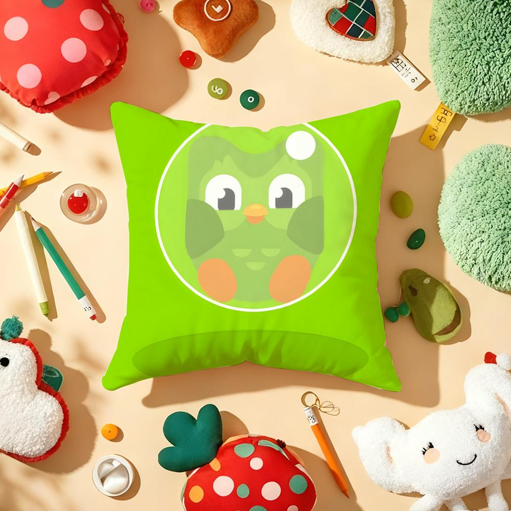 D-Duolingo Owl D-Duo Cushion Cover Plush Fabric Soft Double-Sided Printed Sofa Warm Winter Home Gift Pillow Cover