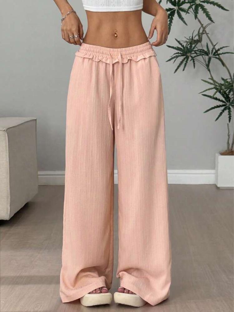 

Girls Summer Slim High Waisted Hanging Cold Straight Leg Pants 2XL рожевий
