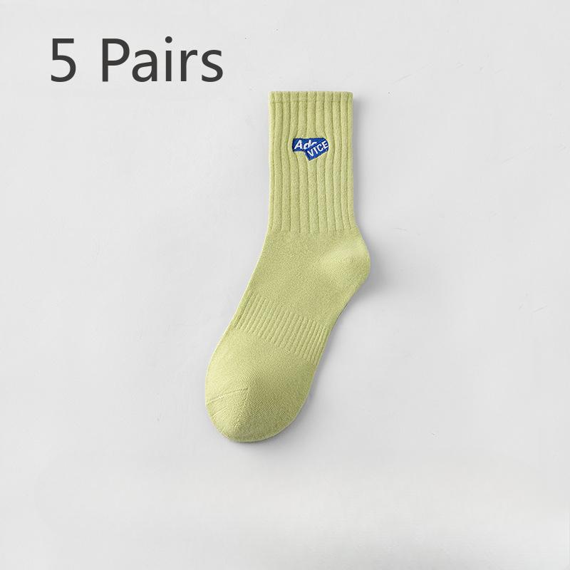 

5 пар носков мужские хлопковые до середины голени весенне-осенние модели спортивные хлопковые антибактериальные против запаха для подростков большого размера длинные носки для мужчин 5 pairs зелёный