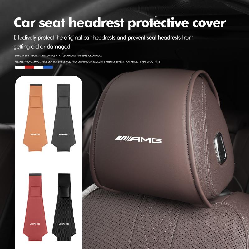 Leather Car Headrest Protect Cover Universal Interior Accessories For Mercedes Benz AMG W204 W205 W203 W211 W201 W210 W108 W124 SW6