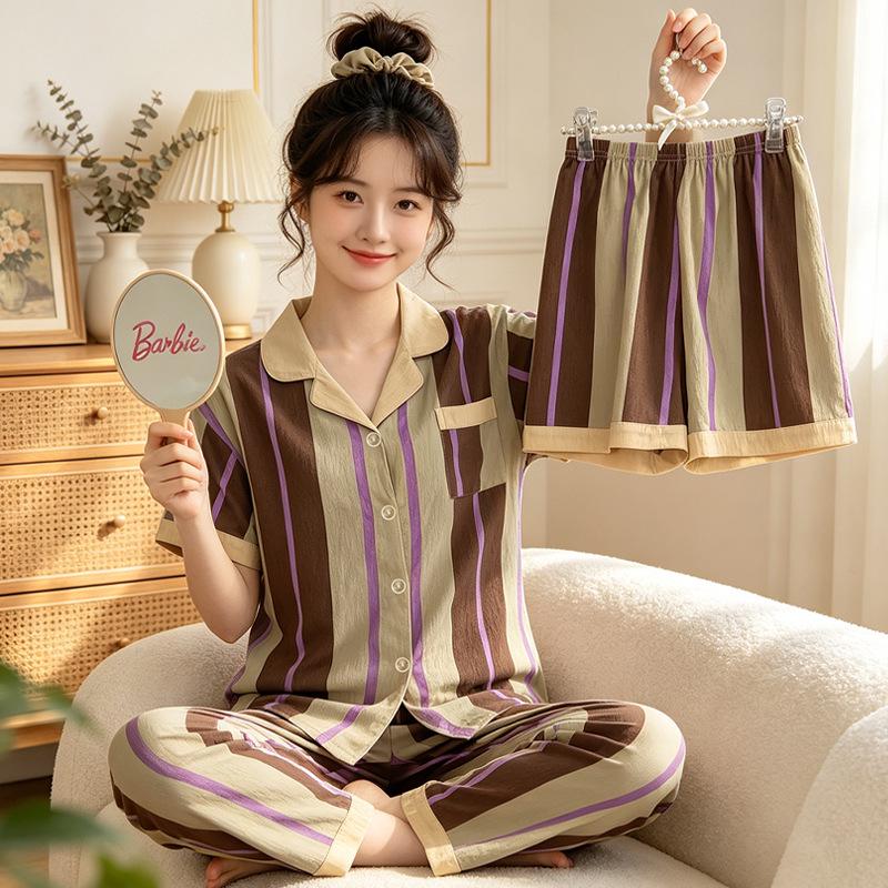 Leopard Print Love Heart Short Sleeve Pajama Set: Women's Summer Cloud Cotton Three-Piece Loungewear