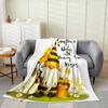 Spring Gnome Throw Blanket,Yellow Sunflowers Fleece Flannel Blanket for Toddler,Floral Truck Fuzzy Blanket,Lovely Bee GnomeDwarf