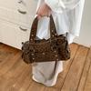 Retro Leopard Print Handbag for Women, Rivet Niche Underarm Bag, Trend Single Shoulder Crossbody Bag
