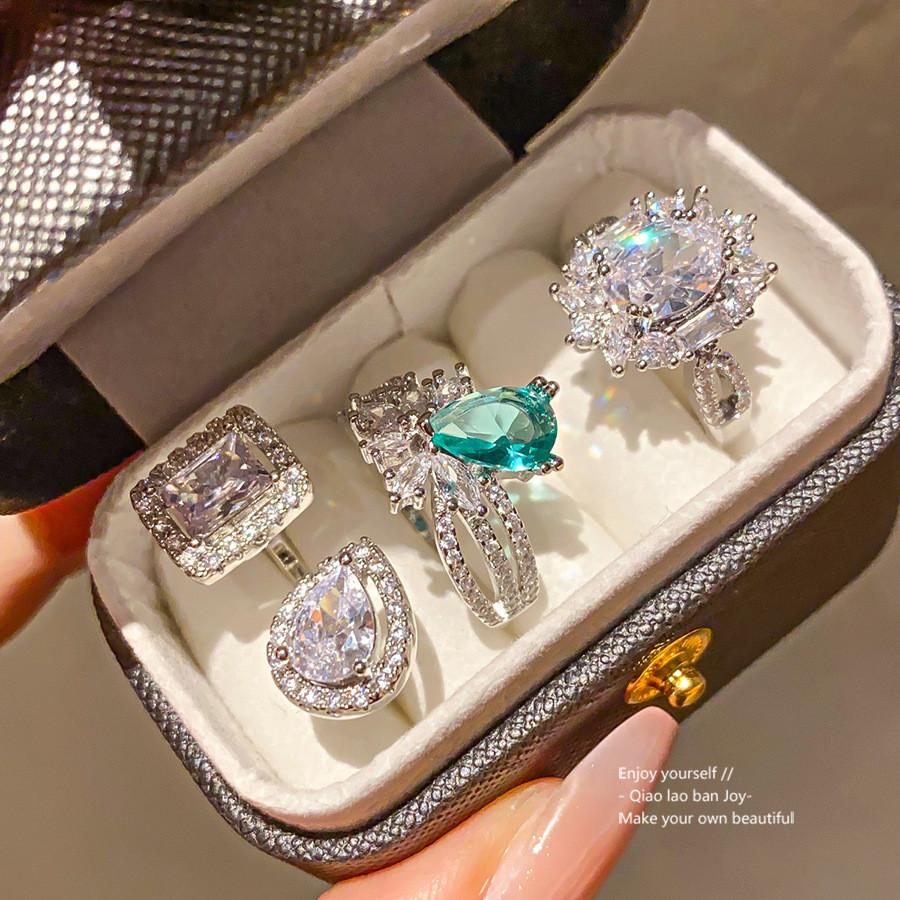 Geometric Zircon Oval Ring For Women Elegant Fashion Jewelry Gift