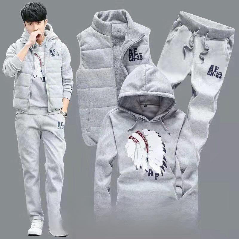 3-teiliges Set Kapuzenpullover + Weste + Hose Lässiger Herren-Trainingsanzug Kleidung Mäntel Winter Dicker warmer Trainingsanzug für Männer Bedruckte Herren-Set Weste