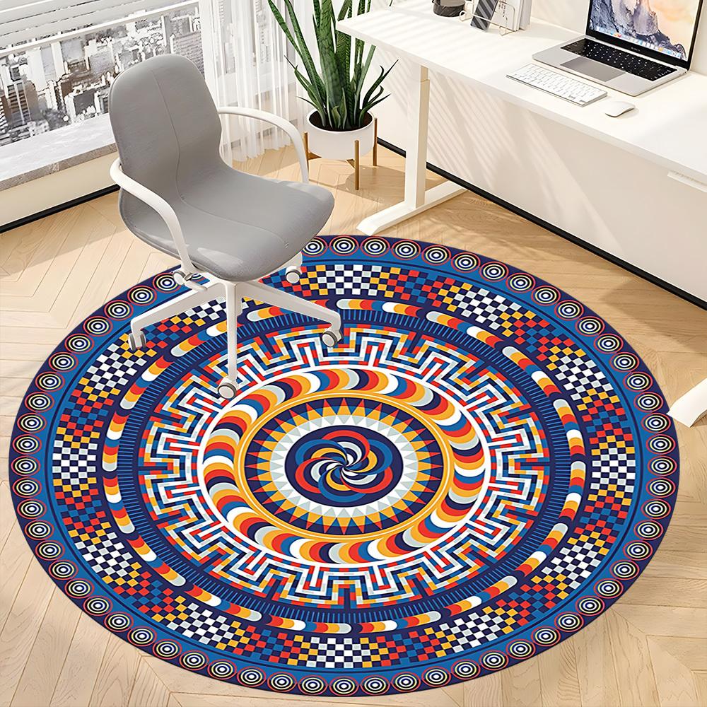 1pc Mandala Pattern Office Round Rug, Non-slip, Soft and Durable Office Rug for Interior Decoration, Perfect for Office,Decoration Yy260204083