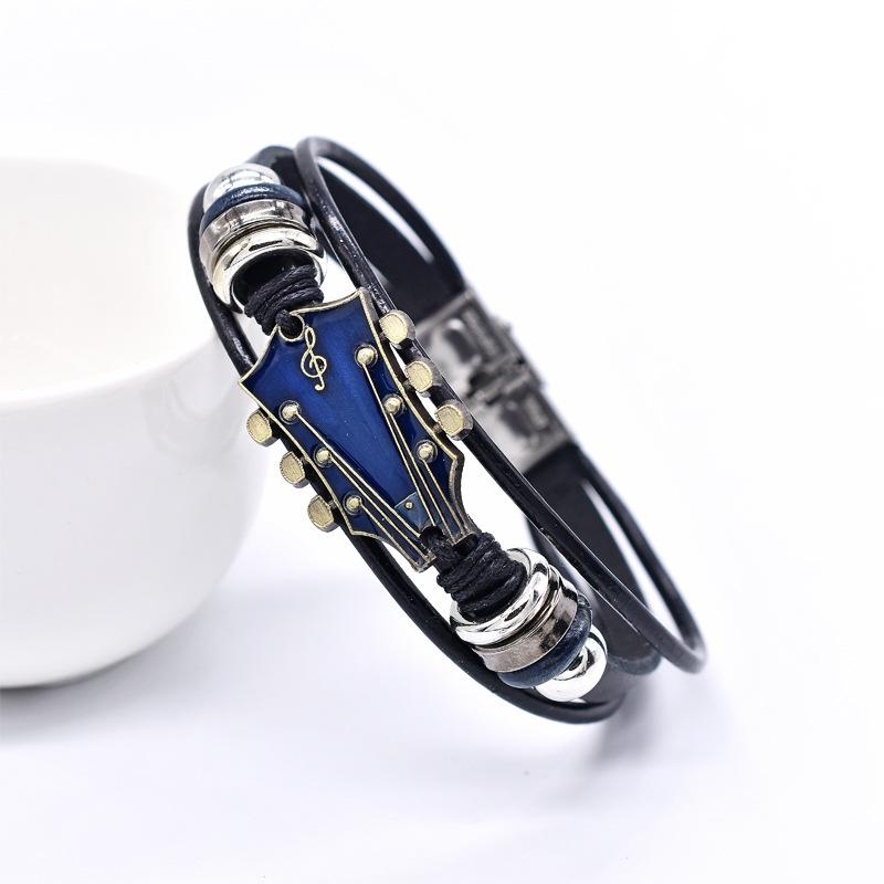 Retro Pu Leather Guitar Bracelet Punk Rock Handmade Braided Multi-Layer Wrap Bracelet