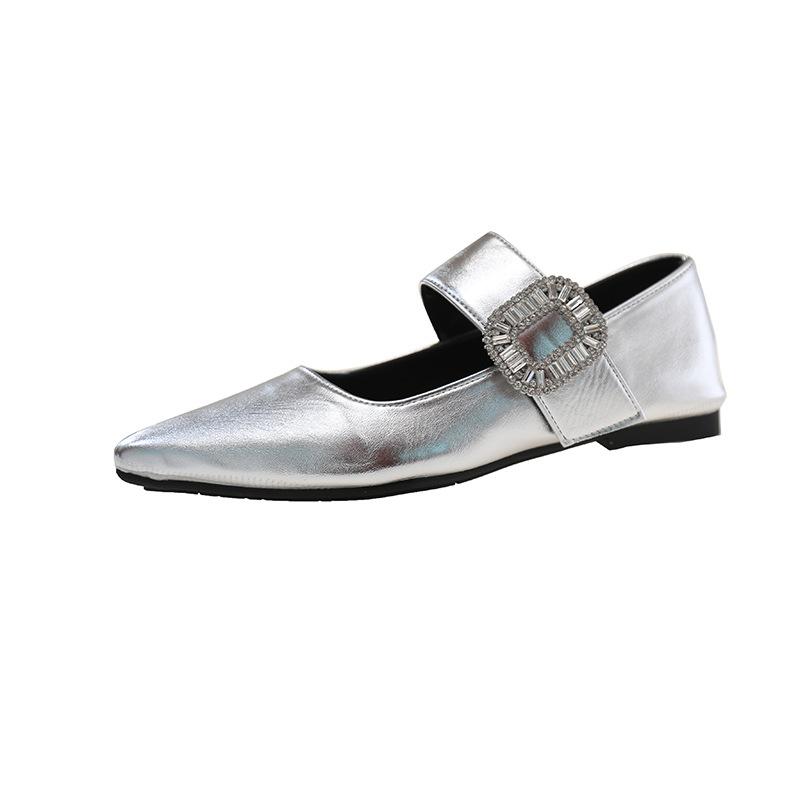 French Inner Height Increase Mary Jane Shoes In the Early Spring of 2025 New Pointed Head Shallow Mouth Rhinestone Versatile Temperament Single Sho