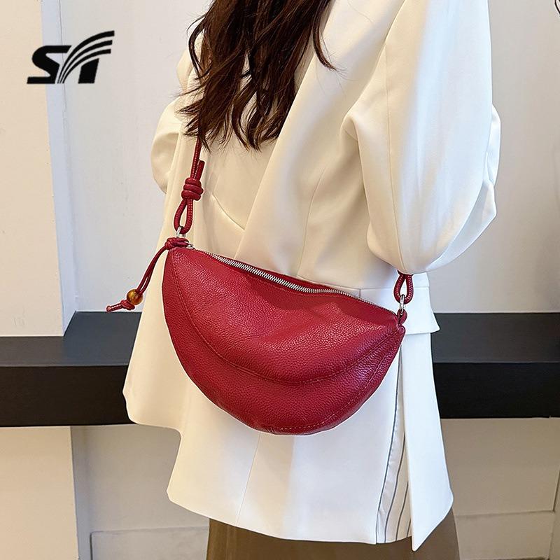 Trendy and simple women's bags, first layer cowhide, niche versatile single shoulder messenger bag, high-end underarm dumpling bag women