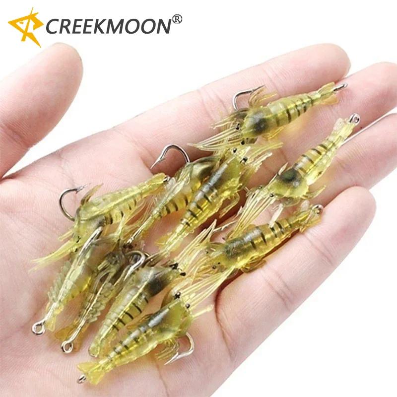 New Soft Silicone Shrimp Lure with Hooks - Saltwater Freshwater Fishing Baits Set 10-50PCS Artificial Bait for Bass Trout Salmon