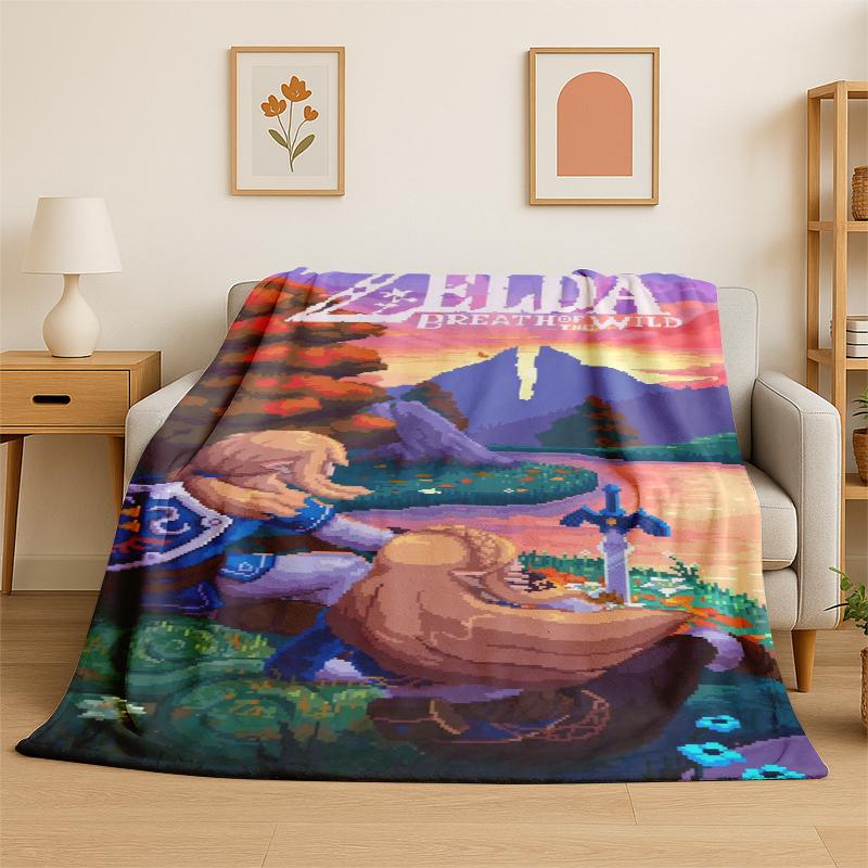 Classic Game Z-Zelda Cartoon Link Flannel Blanket Soft Warm Throw Blanket for Bedroom Living Room Bed Travel Camping Picnic