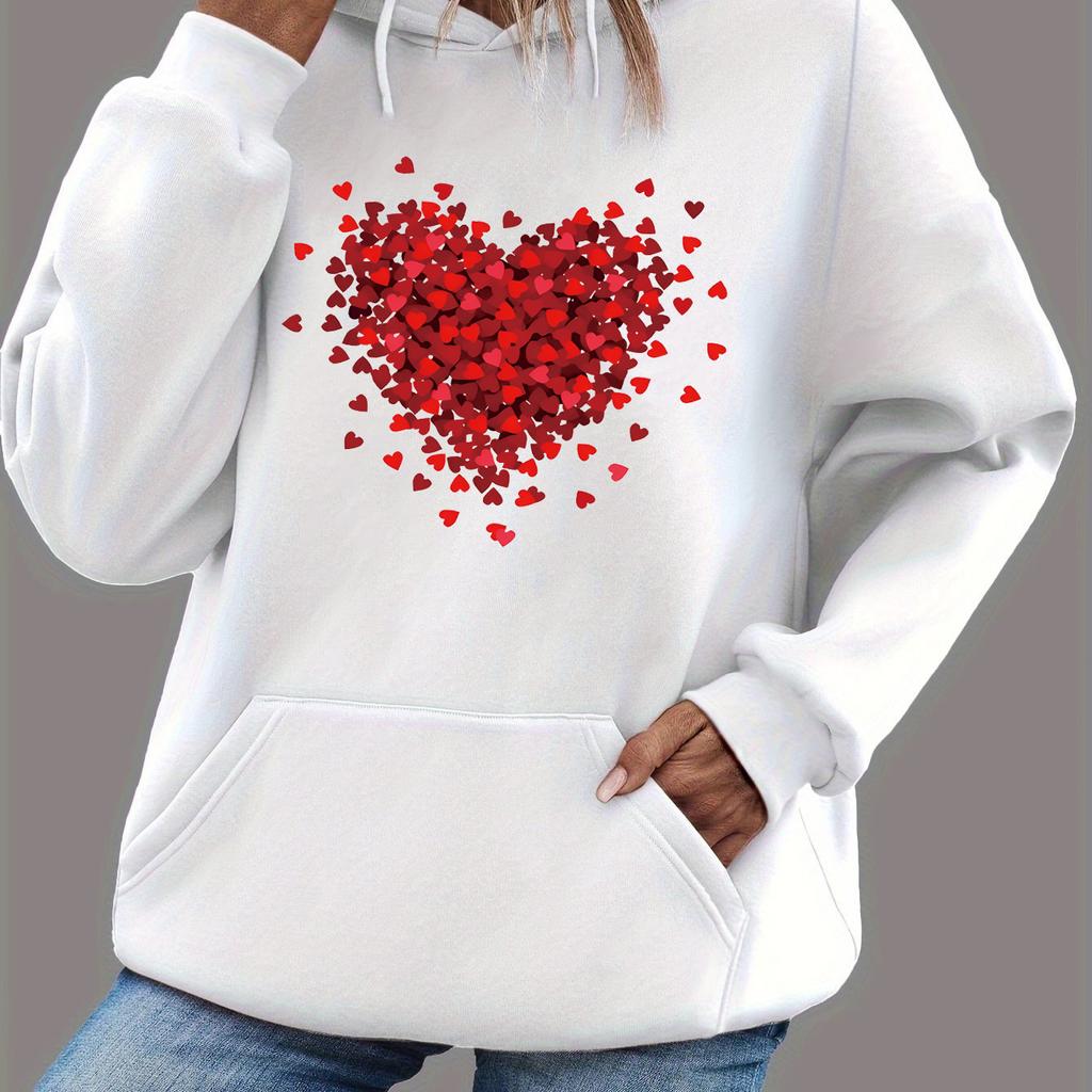 Sudadera con capucha de manga larga de terciopelo con estampado de corazones, cálida y holgada, para mujer, ideal para otoño e invierno.