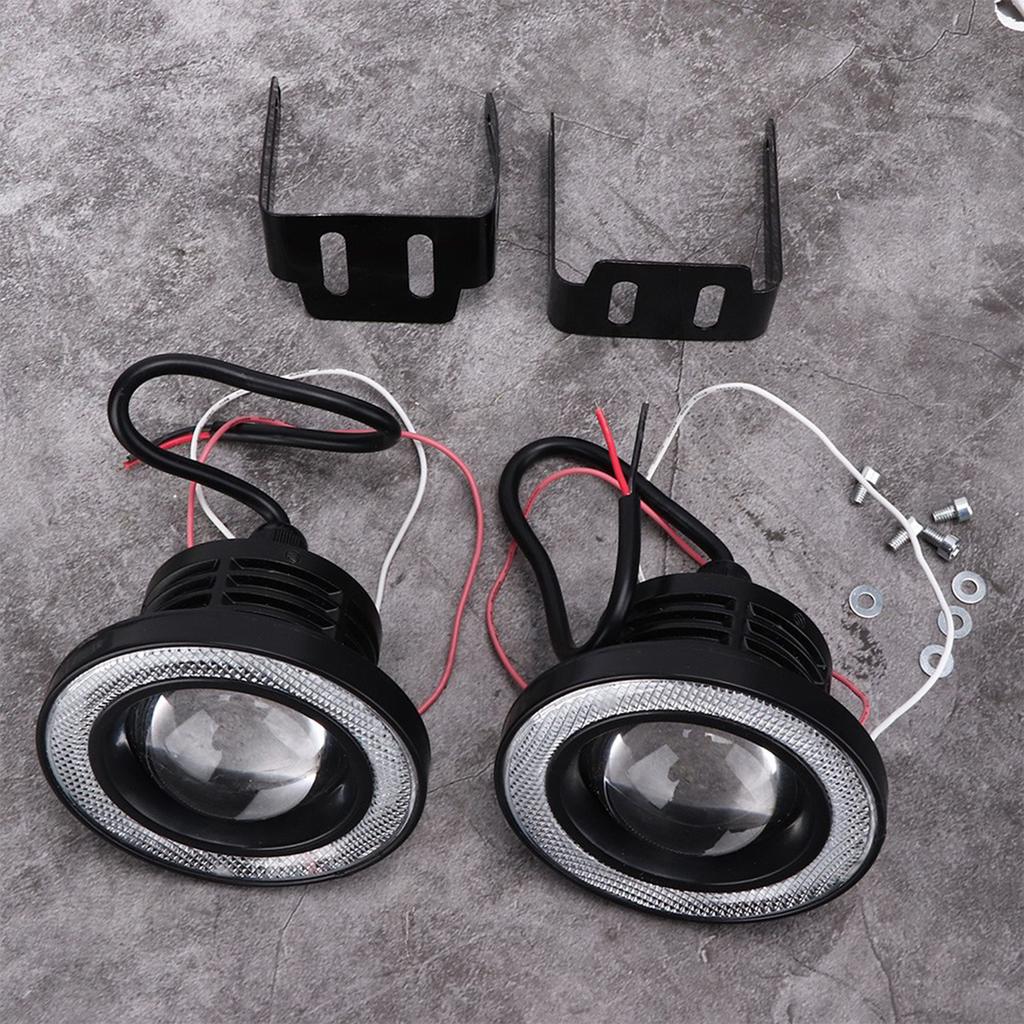 Pair 3.5in LED Fog Lights Angel Eyes with COB Universal Replacement Assembly for Car SUV TruckWhite