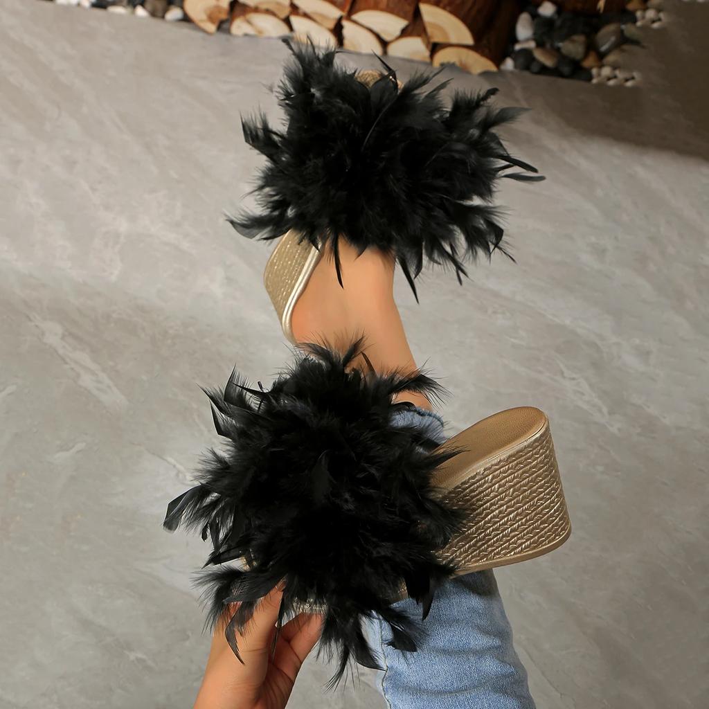 Fashion Women Sandals Fashion Beach Plus Size Sandals Outdoor High Heels Slippers Furry Wedge Platform Women Shoes Sandalias De Mujer