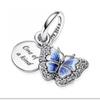 Pandora Blue Butterfly   Quart Double Dangle Charm 790757c01
