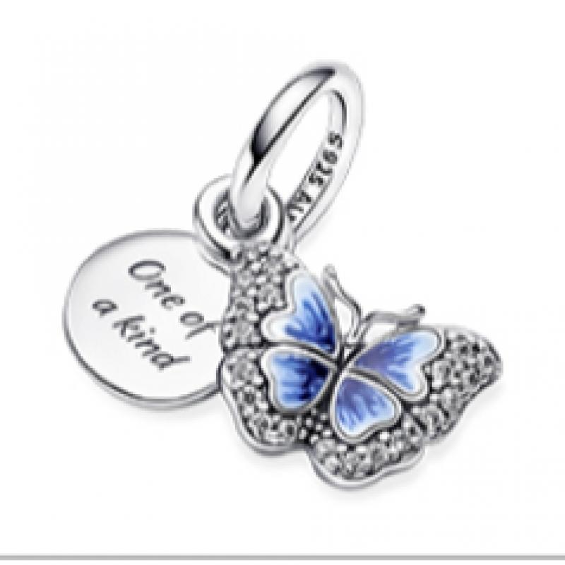 Pandora Blue Butterfly   Quart Double Dangle Charm 790757c01