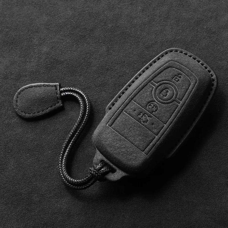Leather Car Key Case Cover Holder Keychain Shell for Ford Mustang Explorer Edge Mondeo F150 F250 F350 F450 F550 2019 2020 Key