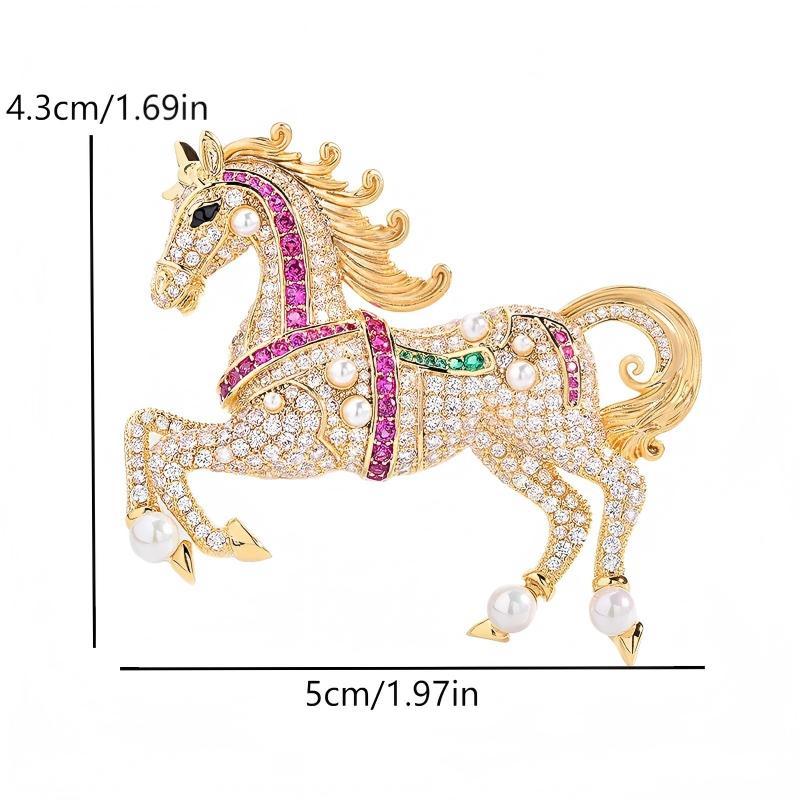 

Gold-Plated Crystal Horse Brooch Pearl & Rhinestone Encrusted Animal Pin for Women s Coat/Dress