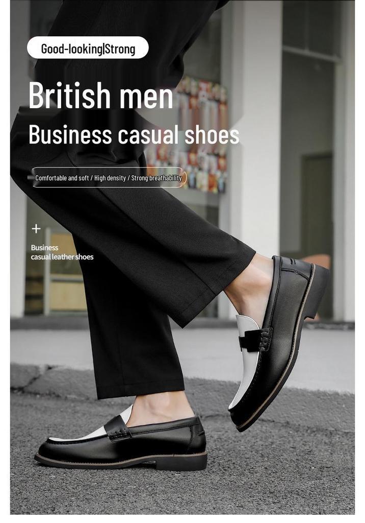 Men's Large Size Leather Slip-On Shoes - Pointed Toe, Thick Sole, Formal & Casual Driving Loafers Size 46