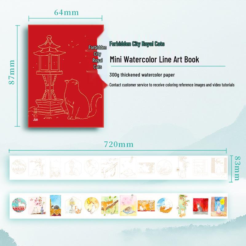 Feile Bird National Style Watercolor Accordion Folded Painting Book - Dunhuang Palace Design, 300g, Includes Line Drawing and Stacking Features.