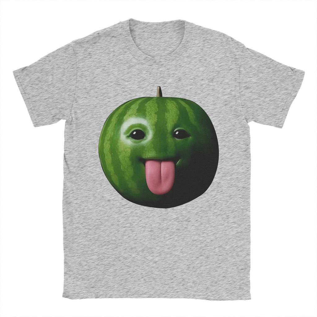 Herren Lustiges albernes KI-Wassermelonen-Gen-Z-Meme BrainRot-Humor Zunge raus T-Shirt Reines Baumwoll-Rundhals-T-Shirts Sommer-T-Shirts