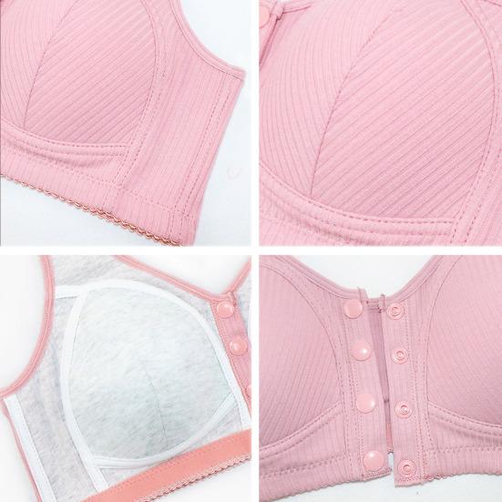 Mid-aged Women Sports Bra Stretchy Fixed Shoulder Strap Front Button Closure Wireless