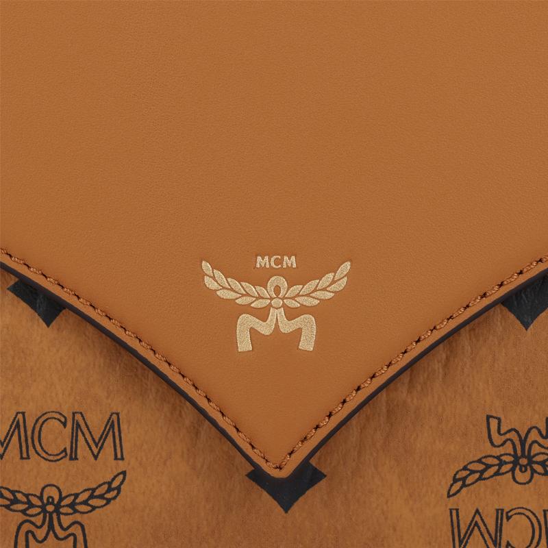 MCM Cognac Visetos Leder Umschlagtasche mit Kette als Crossbody-Tasche mit goldenen Beschlägen für den täglichen Gebrauch