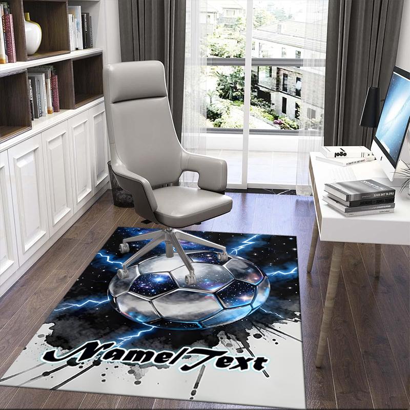 1PC Custom Name Galactic Soccer Ball Theme Floor Mat Ideal for Living Room, Game Rooms, Office, Bedroom,Floor Mat Playful Design