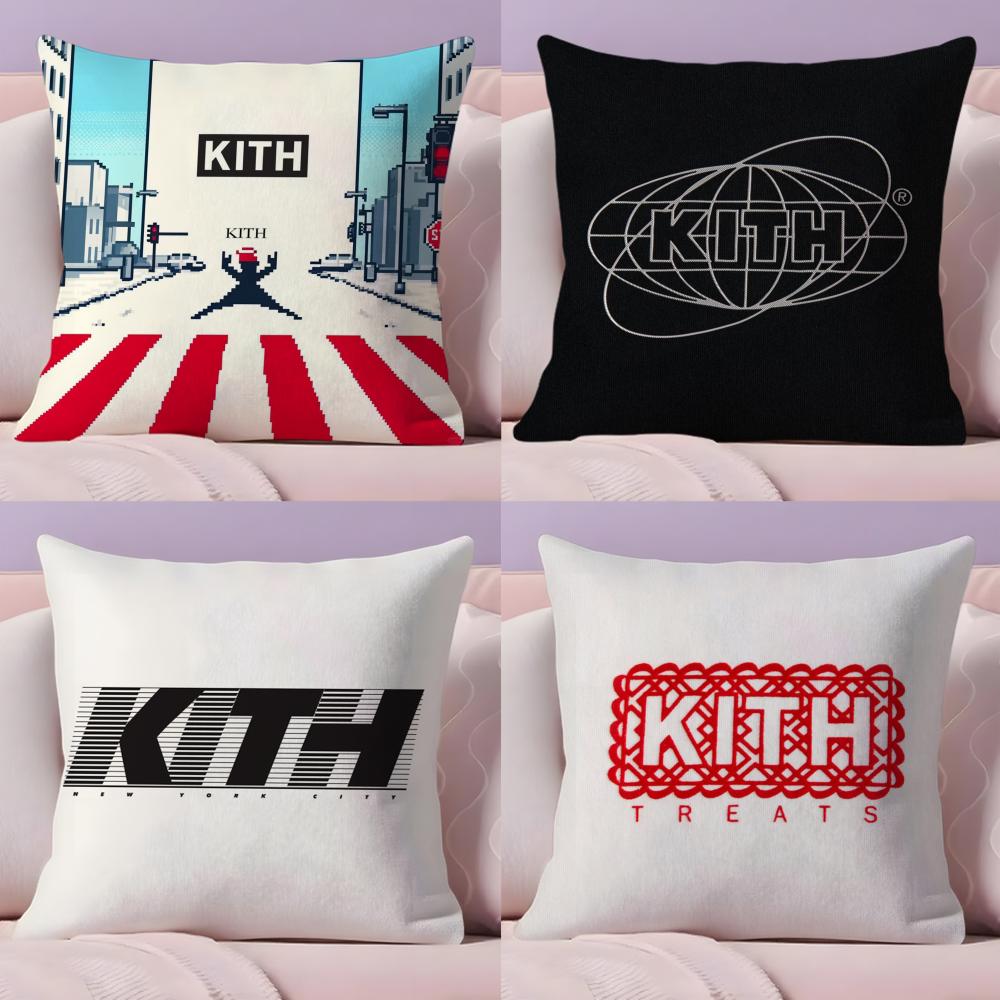 Classic Logo K-Kith Cushion Cover Plush Fabric Soft Double-Sided Printed Sofa Warm Winter Home Gift Pillow Case