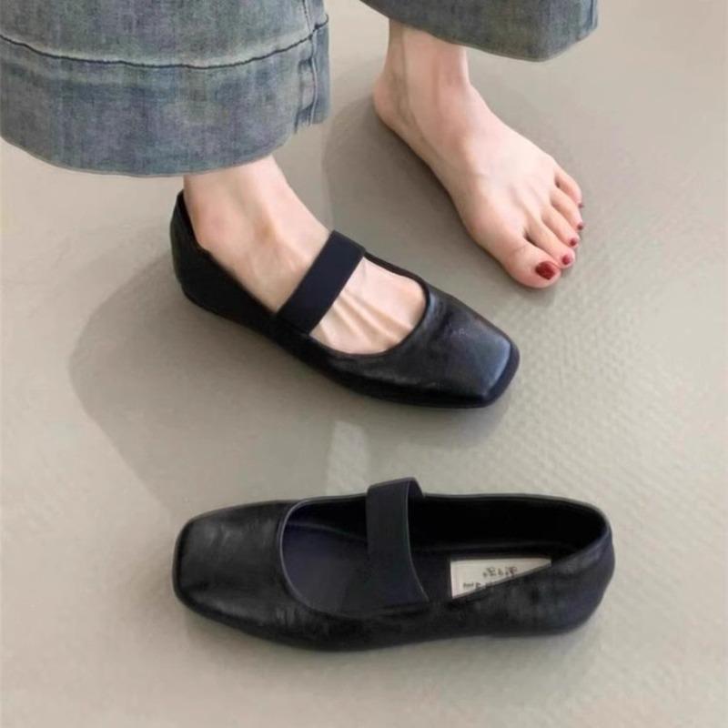 

Vintage Mary Jane shoes women s autumn new flat shoes red leather shoes ballet grandma ladyshoes 40 чёрный