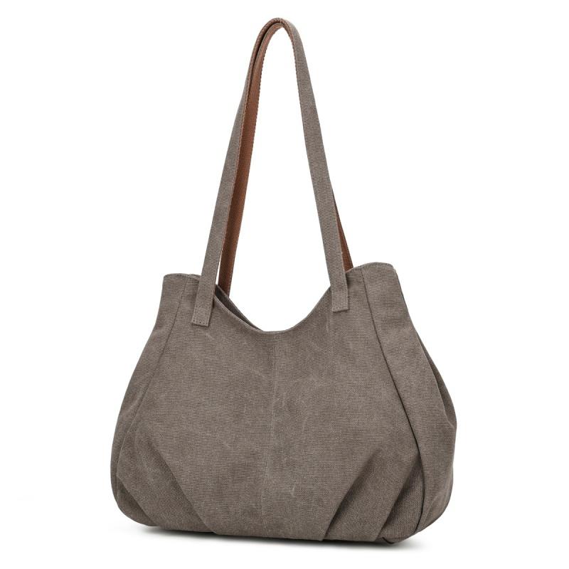 Lässige Canvas-Tragetasche mit gefaltetem Frontdesign Lange Schultergurte Große Kapazität Shopper-Tasche für den täglichen Gebrauch