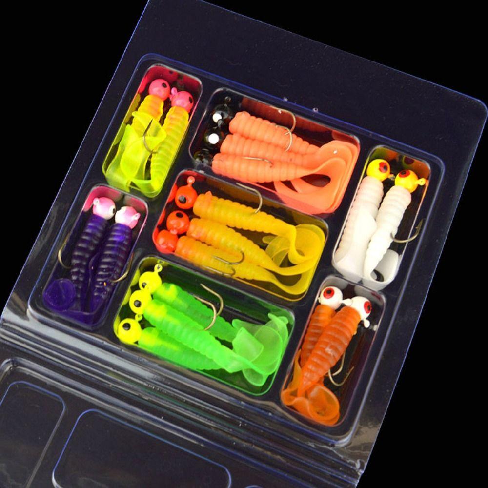 34pcs 1 Set Metal Jig Head Fishing Hooks Soft Fish Bait Set Storage Box Bionic Fishing Lures Lightweight Portable