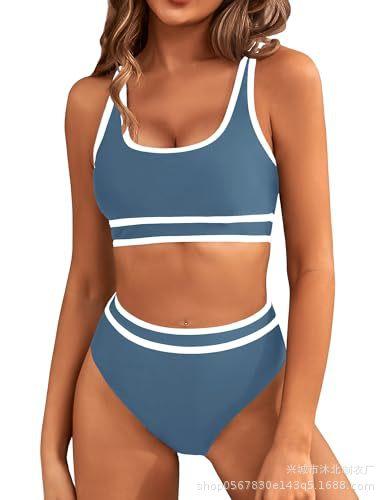 

New women s high-waisted bikini suit sports two-piece swimsuit color matching swimsuit XL сірий колір
