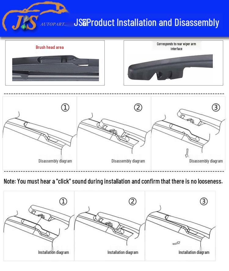 BAIC Senova X55 Rear Wiper Blade - Compatible with 15 Models, Plastic Frame, Natural Rubber Strip