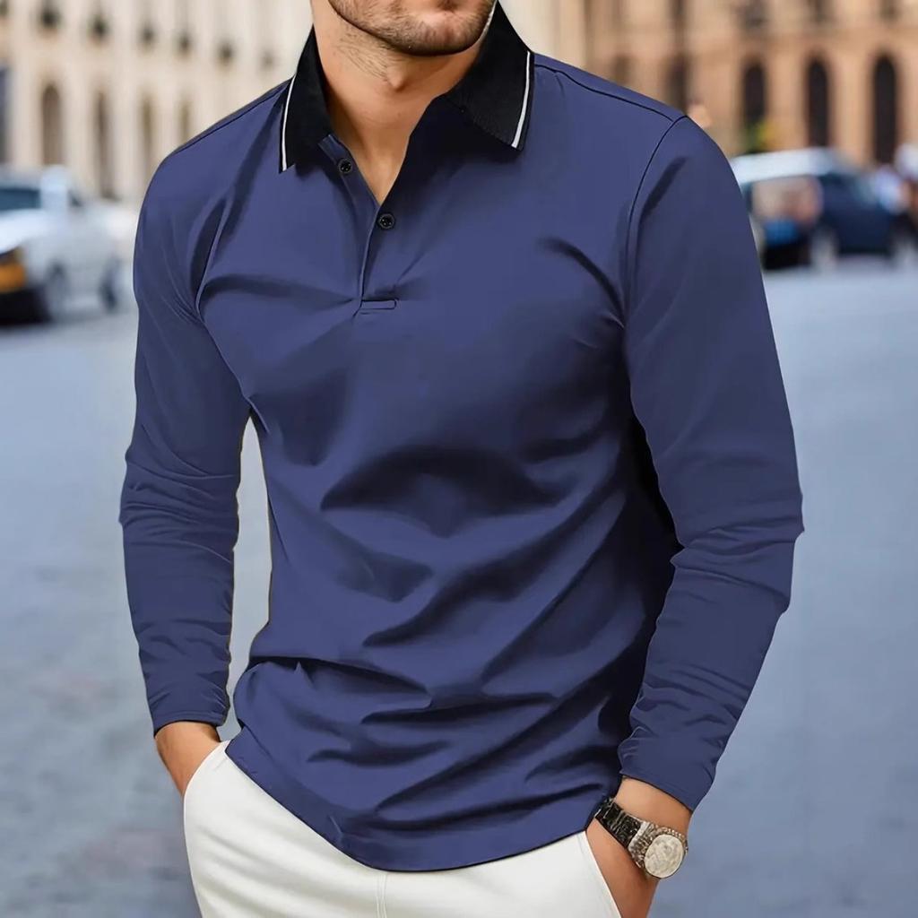 Spring and Autumn Men's Long Sleeve Business Casual Versatile Breathable Moisture Wicking Commuter Daily Top