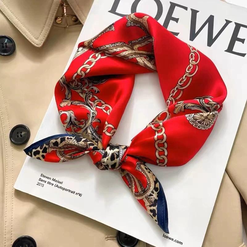 53CM Rotes Quadrat 100% Seidenschal für Urlaub Kleiner Kopf Hals Hijab Damen Tuch Hochwertige Seiden-Bandana-Schals