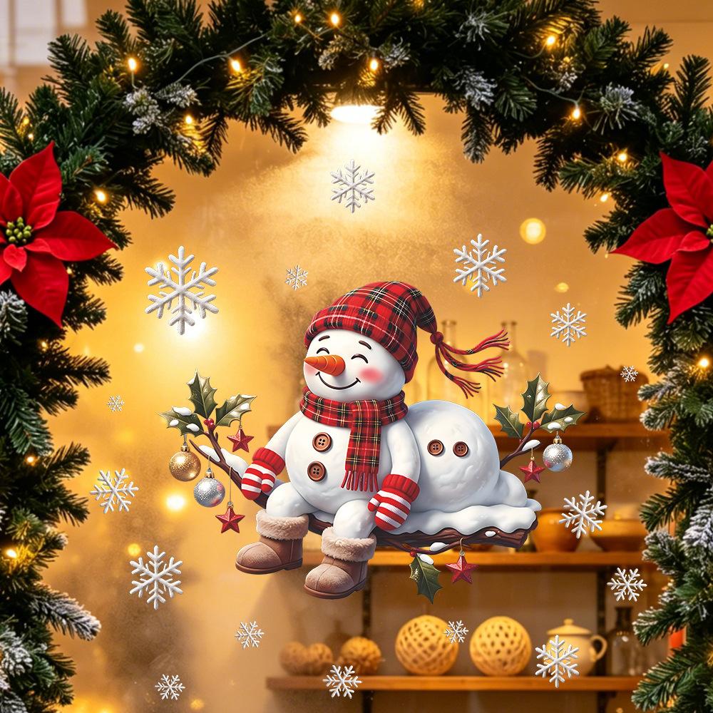 Christmas Painted Snowman, Snowflakes, Balcony Glass Window Decoration, Beautification, Static Cling Stickers
