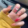 Heart-Shaped Fire Pattern Medium-Length Red Nail Stickers - Autumn/Winter Removable Finished Nails