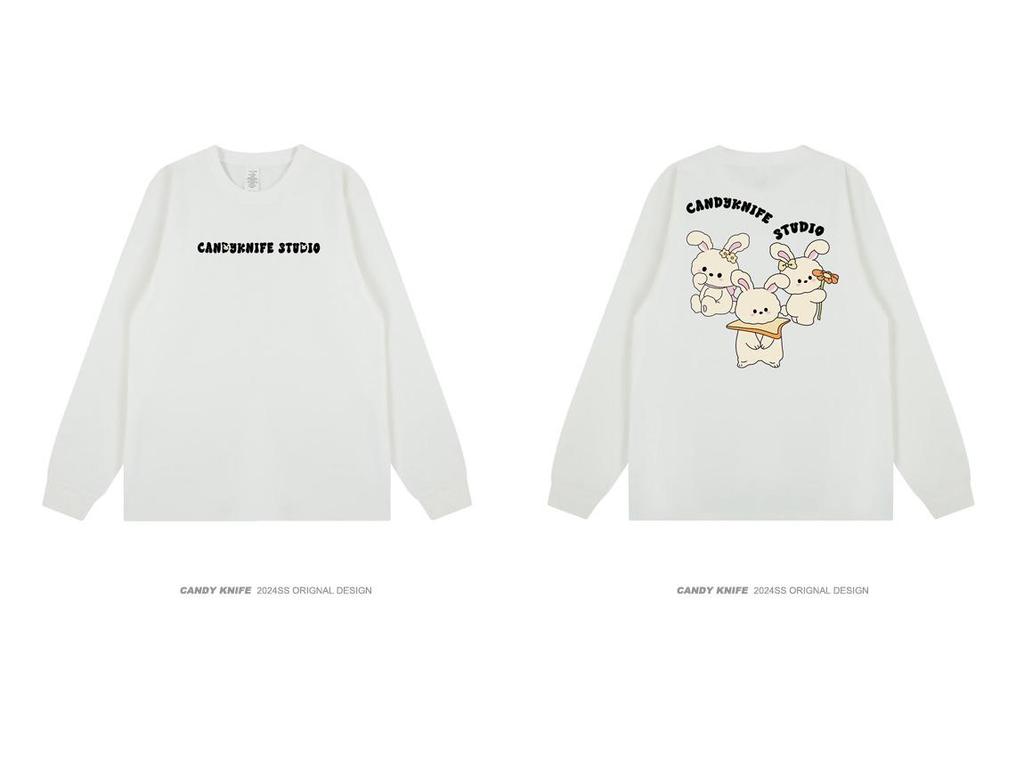 Korean Style Cartoon Print Long Sleeve Cotton T-shirt