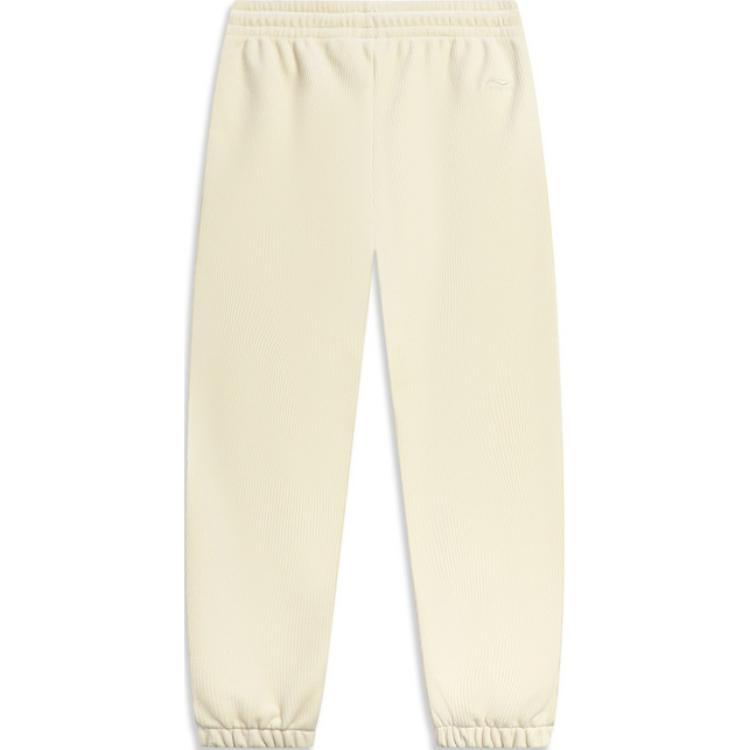 Li Ning Sports Trend Series Solid Color Mid Waist Drawstring Comfortable Breathable Loose Cuff Knit Sports Pants Women bottoms Swan-White AKXT752-1