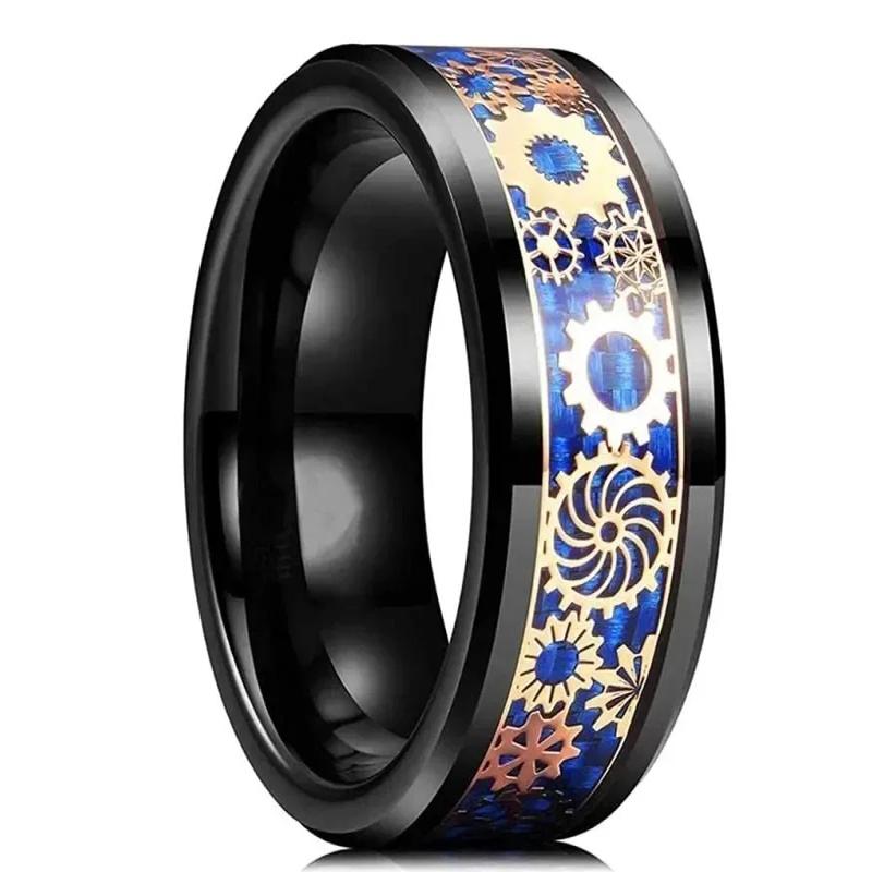 Celtic Black Carbon Fiber Rings,  Gold Color Men Stainless Steel Dragon Rings, Men Wedding Band Jewelry