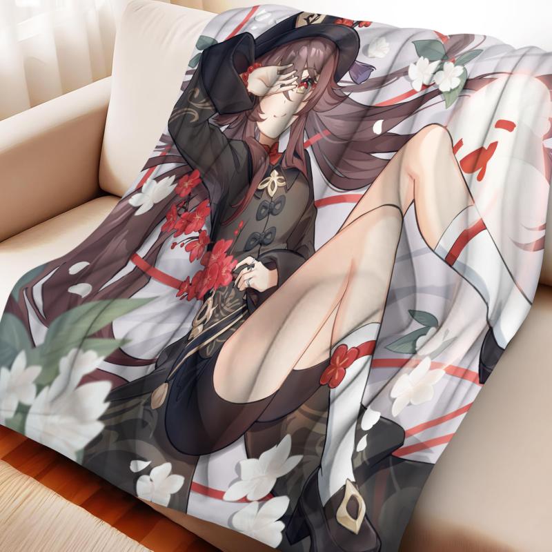 Anime Hu Tao Flannel Blanket - Genshin Impact Four-Season ACG Themed Nap Throw
