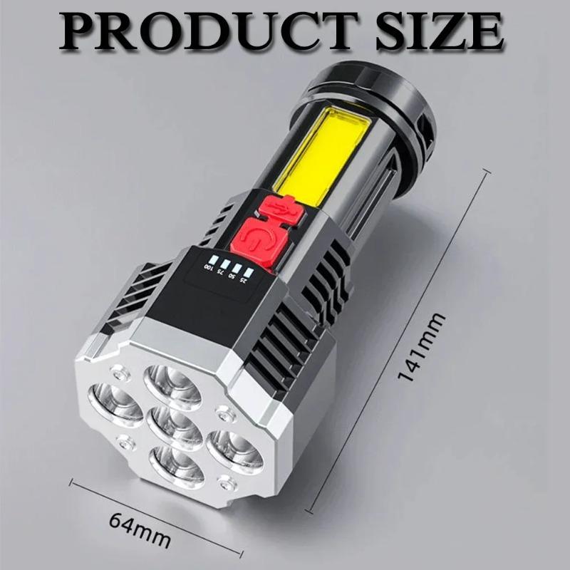 LED Super Bright Rechargeable Flashlight Waterproof Long Range Spotlight COB Light Battery Display Outdoor Camping Torch