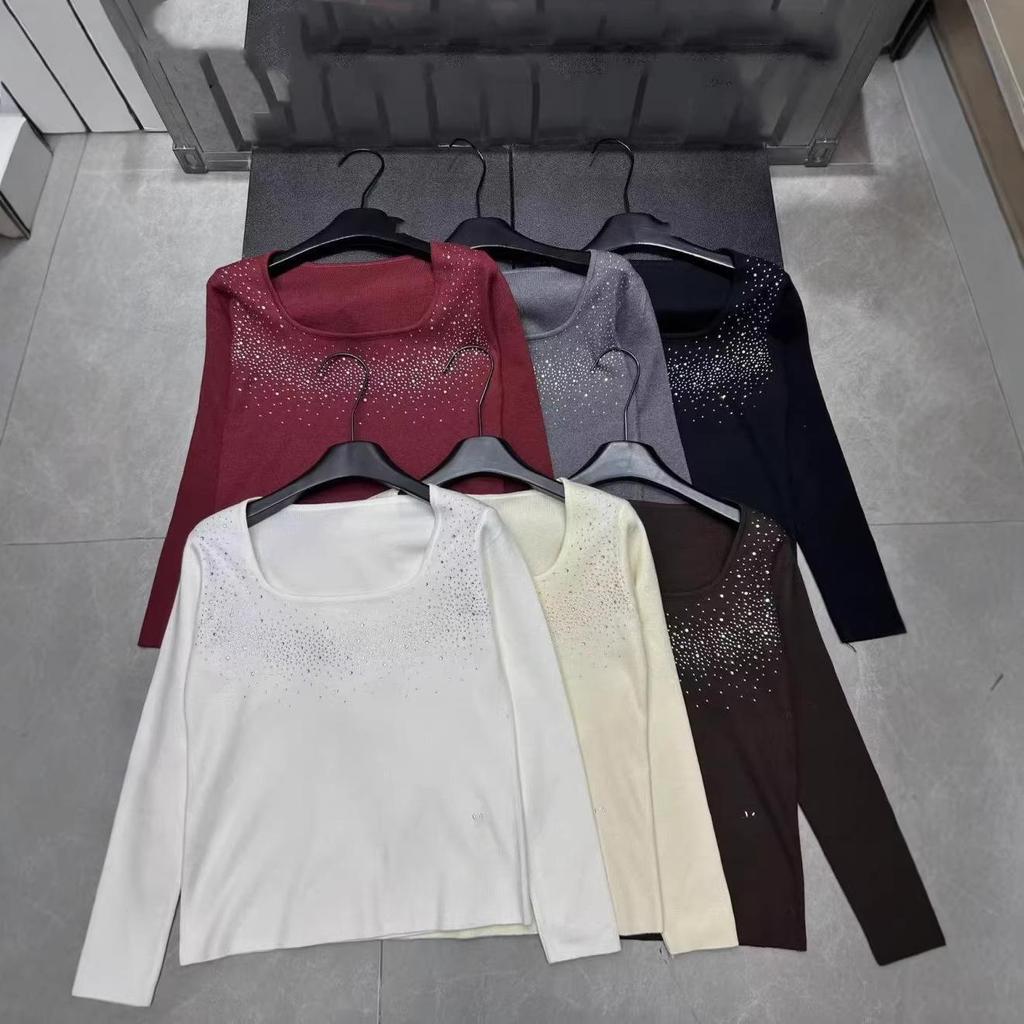 European Style Rhinestone Embellished Long Sleeve Knit Top - 2026 Autumn/Winter Collection